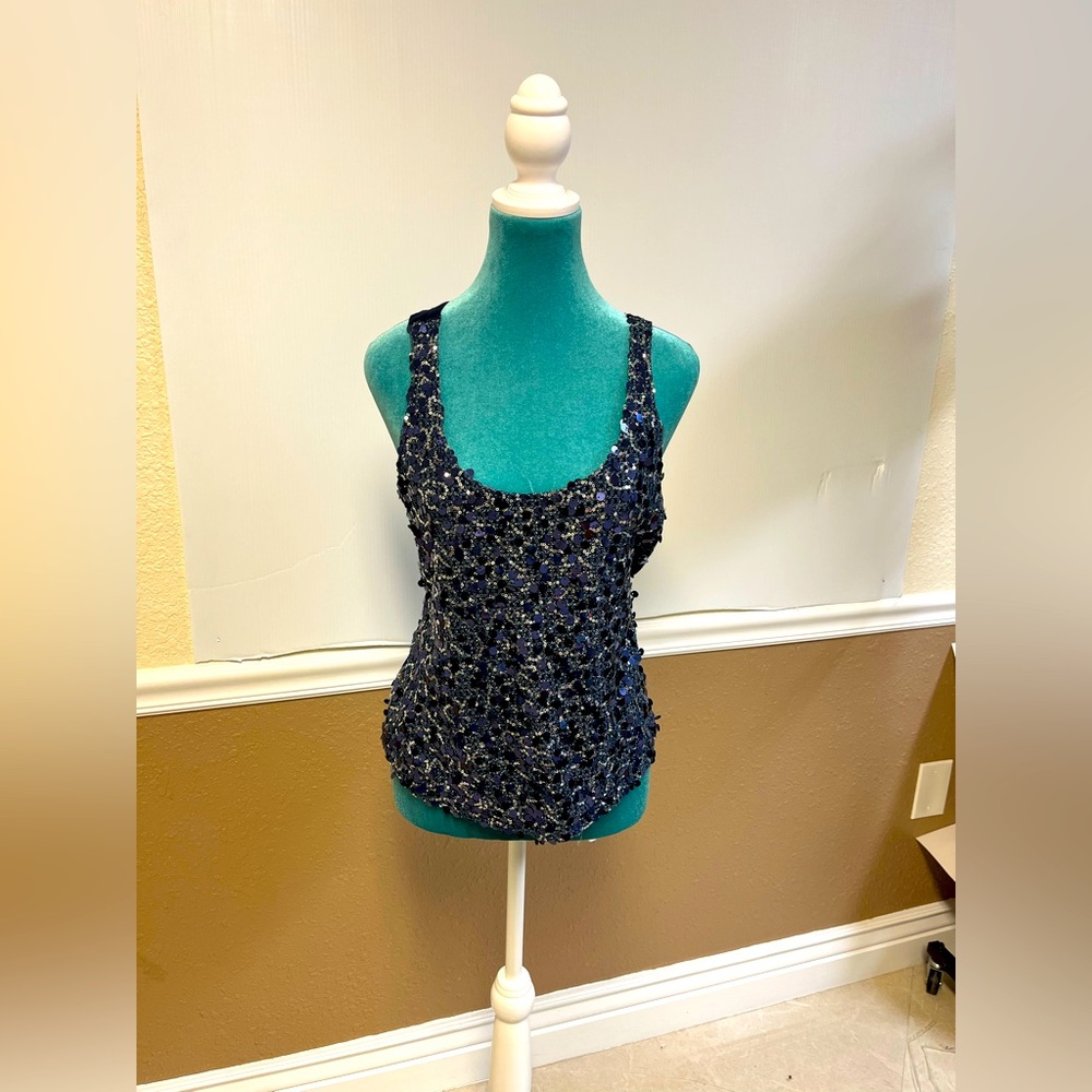Charlotte Russe‎ Y2K Navy Sequin Tank Top – Size L – Excellent Condition